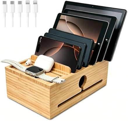 Bamboo Charging Organizer, Include 5 Cables, No Power Adapter by Unknown