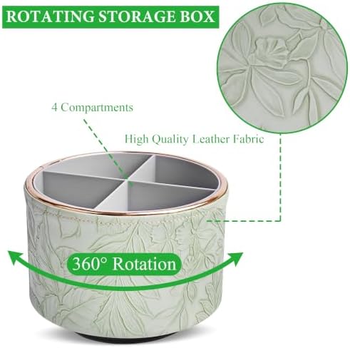 Round Leather Art Supply Organizer,Remote Control Holder,360 Degree Spinning,Multi-Functional Pencil Holder,4 Compartments Desktop Stationary Organizer(1-Golden Green2) - Image 3