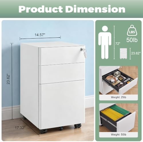 Fully Assembled 3 Drawer File Cabinets for Home Office - Image 3