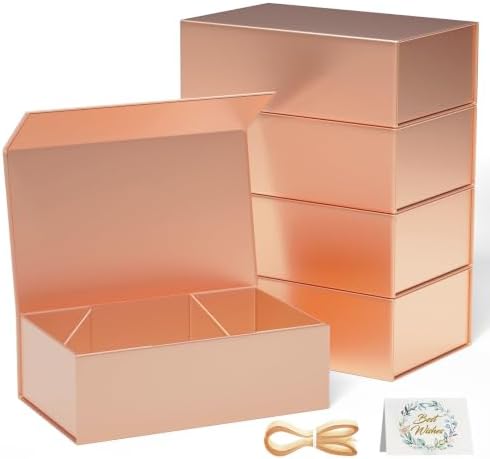 RYDDOY 5 Pack Rose Gold Gift Box, 13.8x9.5x4.3'' Large Gift Boxes with Lids by RYDDOY