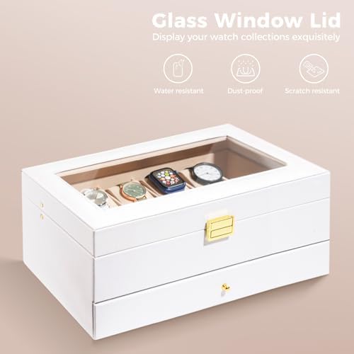 ProCase Watch Box, 12 Slot Watch Case for Men with Drawer, White - Image 4
