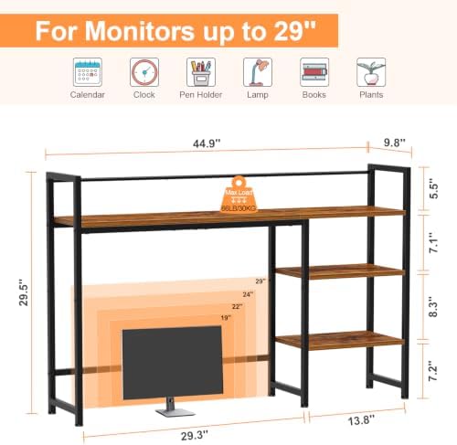 Snughome Desk Shelf, 44.9" Large Desktop Organizer Shelf, Desk Hutch for Computer Monitor, 4 Tier Desk Top Display Rack, Wood Desktop Bookshelf Storage Rack for Home Office Dorm - Image 3