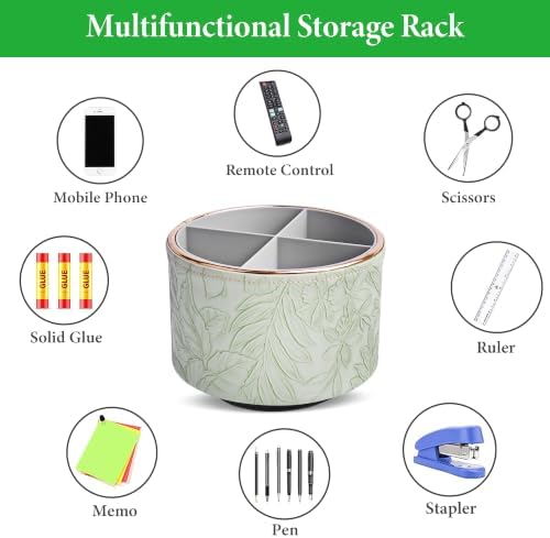 Round Leather Art Supply Organizer,Remote Control Holder,360 Degree Spinning,Multi-Functional Pencil Holder,4 Compartments Desktop Stationary Organizer(1-Golden Green2) - Image 5