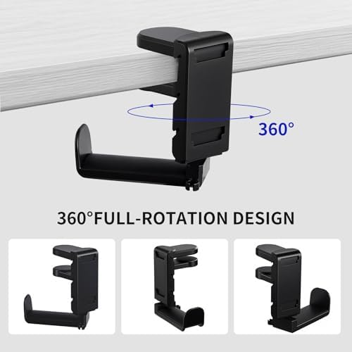 Premium Headset Stand & Gaming Headphone & Controller Holder - 360° Adjustable Under Desk Hook with Cable Management, Black - Perfect Desk & PC Accessories - Image 2