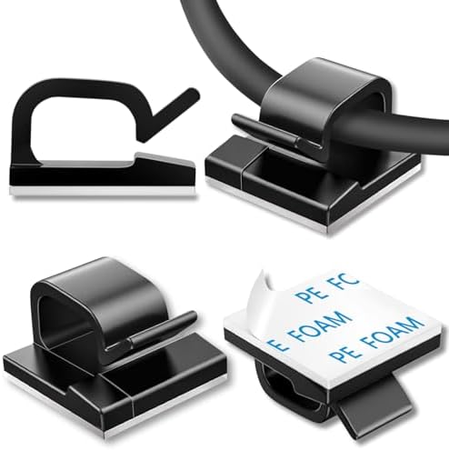 100 Pcs Cable Clips, Adhesive Cable Organizer Cord Holder Wire Clip Wire Management Self Adhesive Hooks Wire Holder for Office, Home (Black) by suoundey
