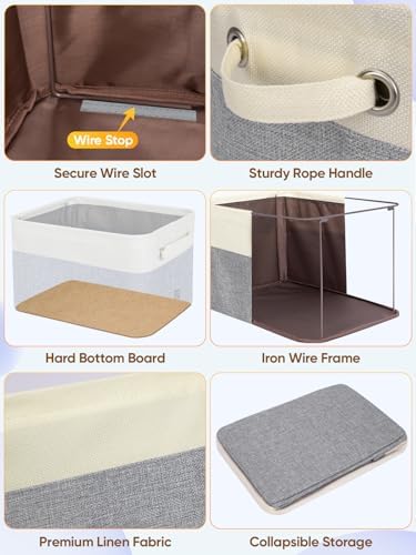 BALEINE 2 Pack Fabric Closet Storage Bins for Shelves, Linen Closet Organizers and Storage, Decorative Baskets for Organizing, Shelf, Clothes, Home, Office (Grey, 12"x8"x8") - Image 6