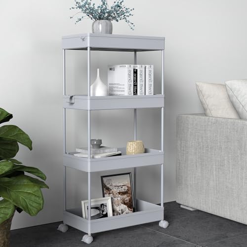 4 Tier Rolling Cart with Wheels, Storage Craft Art Trolley Organizer Serving, 3 Hanging Baskets Easy Assembly, for Office, Living Room, Kitchen - Image 6