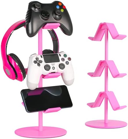 Controller Holder Pink,Headphone Stand,3 Tier Multi Adjustable Game Controller Headset Hanger for All Universal Gaming PC Accessories, Xbox PS4 PS5 Nintendo Switch(Cute Pink) by KEERXUN-KEX