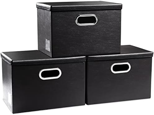 Leather Foldable Storage Boxes with Lids,Closet Storage Bins 24L by Prandom
