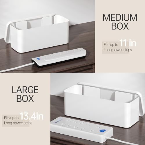 YECAYE 4 Pack Cable Management Box, Pet Friendly Cord Organizer Box for Home & Office, Child-Proof Cable and Power Strip Protector Box, Wire Hider and Cord Organizer for Desk, White - Image 6