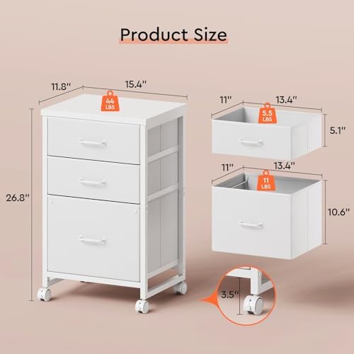 Maihail 3 Drawer File Cabinet on Wheels Fits A4 Size for Home Office - Image 3