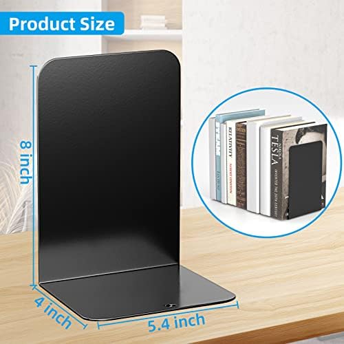 VFINE Book End 3 Pairs, Black Shelf Bookends , Book Stopper for Heavy Books - Image 2