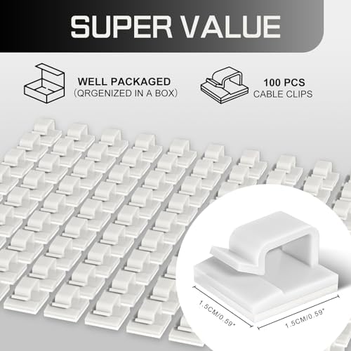 KGROTE 100PCS Cable Clips, Adhesive Wire Clips Strong Cord Clips Wire Holders, Cable Management Clips for Desk, Wall, Car, TV, Ethernet Cable (White, Small) - Image 2