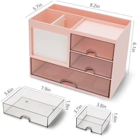 Multi-Functional Desk Organizer with 3 Drawer and 8 Compartments, Pink - Image 6