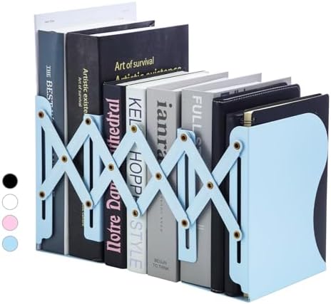 M&G Adjustable Bookends Book Ends for Shelves, Metal Bookend for Heavy Books, Desk Magazine File Organizer Holder Extends up to 20in, Book Stopper for Home, Office, Classroom (Blue) by MG