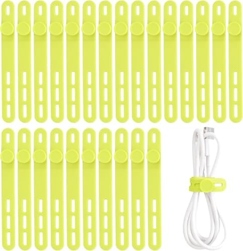 25 Pcs Silicone Cable Ties, Cable Ties Reusable, High Elasticity Cord Wraps for Electrical Cords, Cord Organizer for Earphone, Phone Charger(Yellow) by Oligei