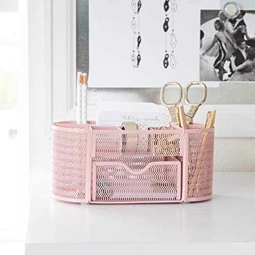 BLU MONACO | Pink Desk Organizers Metal Mesh Stationery Holder | Wire Mesh Desk Organizer with Compartments | Desk File Folder Organizer for Office Accessories - Image 4
