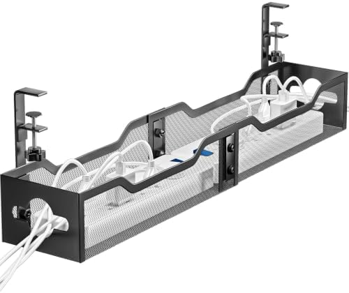 Under Desk Cable Management Tray 32'', Cable Management Under Desk No Drill, Cable Organizer with Clamp for Wire Management, Cord Organizer for Office, Home - No Damage to Table (Black) by Litwaro