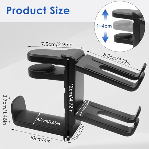 3 In 1 PC Gaming Headphone & Controller Stand Holder, Clamp On Headset Hanger with 360° Rotation Hook, Under Desk Cable Clip Organizer Earphone Storage Rack, Universal XBOX PS5 PS4 Switch Gift, Black - Image 7