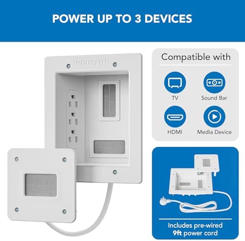 Mount-It! in-Wall TV Cable Concealer Kit with Recessed Power – Triple Outlet, 9ft Cord, and Hand Saw – Easy, Safe Cable Management for Organized TV and Home Theater Setups - Image 4