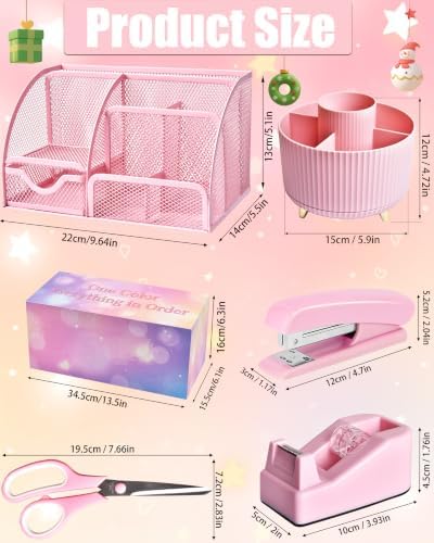 Pink Desk Accessories 21-Piece Office Supplies Gift Set for Women - Image 5