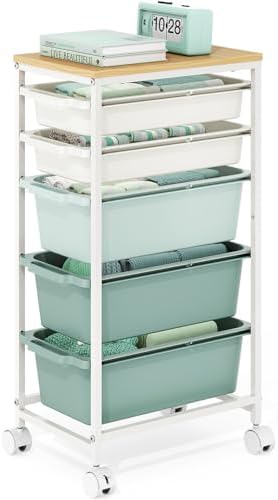 Slim Rolling Cart with 5 Drawers, Metal Utility Storage Cart by KINGBOARD