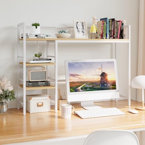 Desk Shelf, 38.6 Inch Wood Desk Organizer Shelf for Computer Monitor, Desk Hutch Storage, Desktop Shelf for Top of Desk, 3 Tier Desktop Bookshelf for Home Office Dorm, White - Image 2