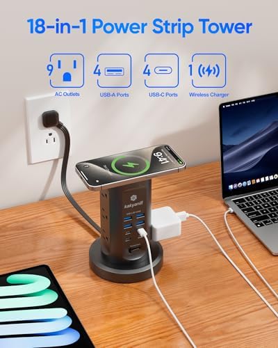 Power Strip Tower, kakyanill Charging Station 9 AC Outlets 8 USB Ports - Image 3