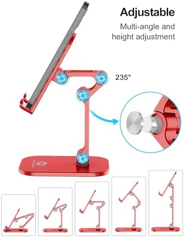 Phone Stand for Desk, Foldable Cell Phone Stand Holder, Red - Image 2