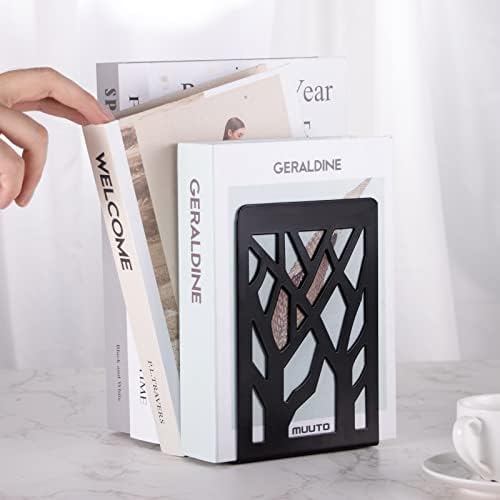 Book Ends, Bookends, Bookends for Shelves, Bookend, Book Ends for Heavy Books, Black Metal Book Shelf Holder Home Decorative, Book Stoppers for Shelves 2 Pair - Image 5