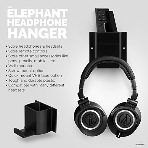 BRAINWAVZ Elephant Headphone & TV Remote Control Wall Mount Holder/Phone, Accessories Storage Organiser, Universal Headset Hanger, Adhesive & Screw In, More - Image 2