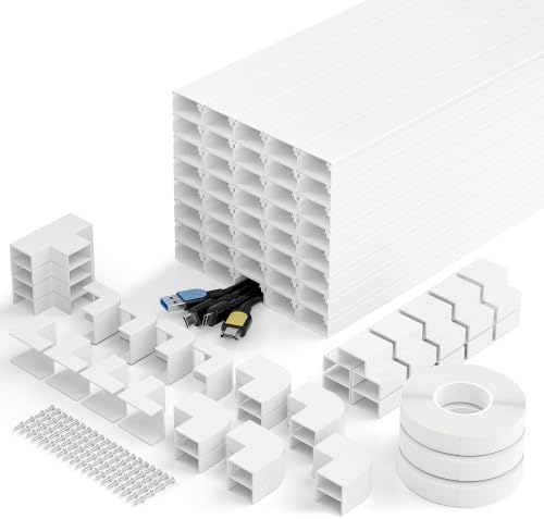 Delamu TV Cord Hider, 630in Wire Covers for 3-4 Cords on Wall, Large Cable Hider Cord Covers for Wires, Cable Management Wire Hiders for TV for Wall, L15.7X W1.18x H0.6in, White by DELAMU