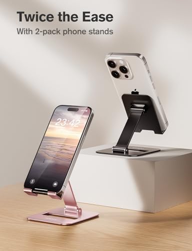 Nulaxy 2 Pcs Aluminum Dual Folding Cell Phone Stand for Desk Black&Rosegold - Image 2