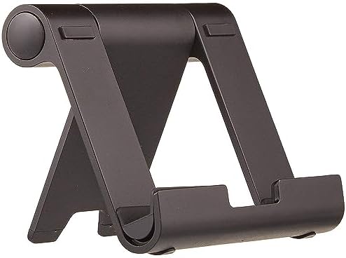 Amazon Basics Multi-Angle Portable Foldable Stand for iPad Tablet, E-reader and Phone, Sturdy Hands-Free Viewing, Black by AmazonBasics