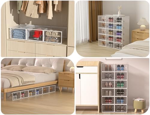 Kuject XX-Large Shoe Storage Boxes 12 Pack, Clear Stackable Shoe Organizer - Image 7