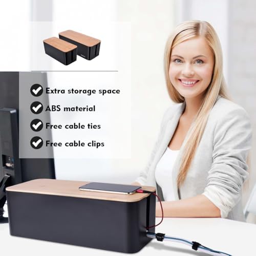 Naeety 2Pack Cable Management Box,Wooden Style Cord Organizer Cord Hide Box - Image 4