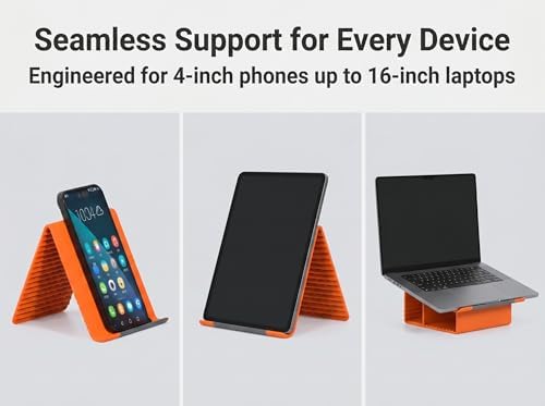 Flexible Silicone Phone Stand, Foldable Portable Tablet Holder, Anti-Slip Multi-Angle Desk Stand for iPhone and iPad, Orange, 1 Pack - Image 5