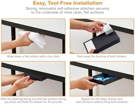 Bostitch Konnect Under Desk Drawer,Self-Adhesive Slide Out Storage Organizer with 4 Customizable Dividers,2 Count (Pack of 6) - Image 3