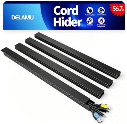 Delamu Wire Covers for 3-4 Cords on Wall, 56.7in Cord Hider, Premium Cable Hider Cord Covers for Wires, Paintable Cable Management Wire Hiders for TV, Cable Cover Raceway Kit, W1.18x H0.6in, Black - Image 2