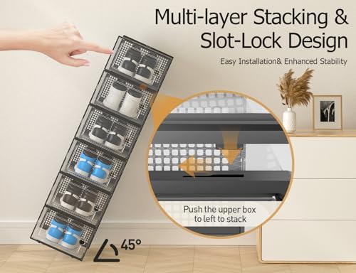 Kuject XXX-Large Shoe Storage Boxes 12 Pack, Clear Stackable Shoe Organizer - Image 4