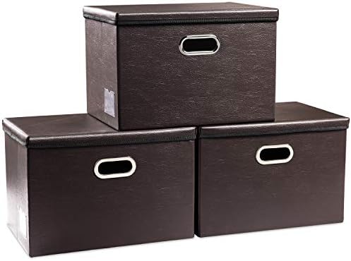 Leather Foldable Storage Boxes with Lids,Closet Storage Bins 24L by Prandom