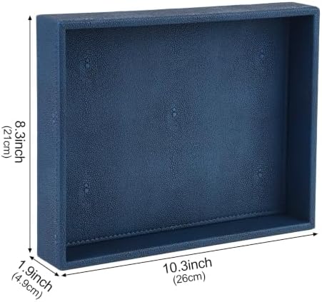 HofferRuffer Faux Leather Vanity Tray, Elegant Desktop Storage Organizer, Decorative Catchall for Perfume, Bathroom Valet, Nightstand or Dresser, 10.2 x 8.4 x 1.8 inches (Dark Blue) - Image 2