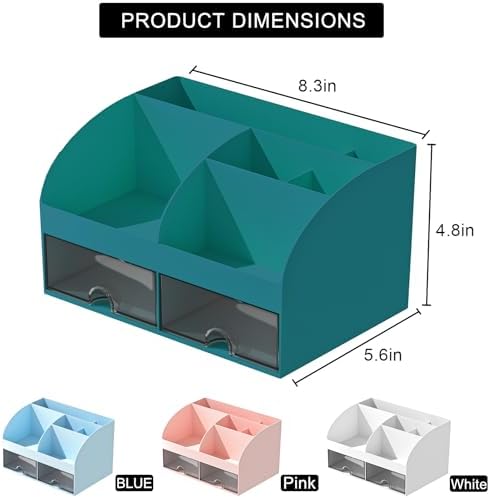 COMFYROOM Desk Organizer with 6 Compartments and 2 Drawers, Plastic Makeup Organizer, Pen Holder for Desktop Storage, Desk Organization for School, Home, Office Supplies (Dark Green) - Image 4