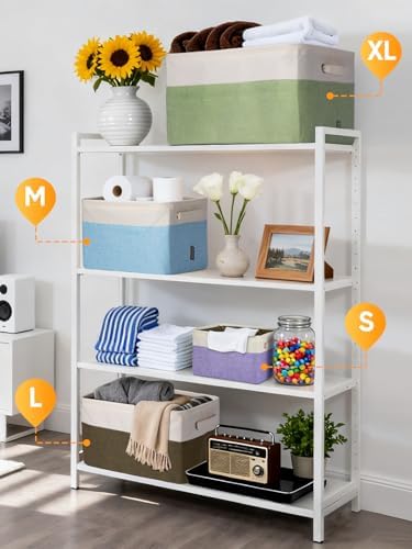 BALEINE 2 Pack Fabric Closet Storage Bins for Shelves, Linen Closet Organizers and Storage, Decorative Baskets for Organizing, Shelf, Clothes, Home, Office (Grey, 12"x8"x8") - Image 4