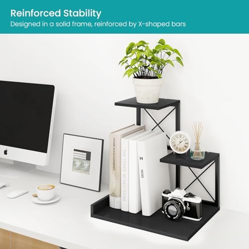 Wood Desktop Shelf, 3 Tier Desk Shelves Small Bookshelf Organizer, Office Storage Rack and Cubicle Organizers Accessories for Dorm Office Home Decor, Black - Image 6