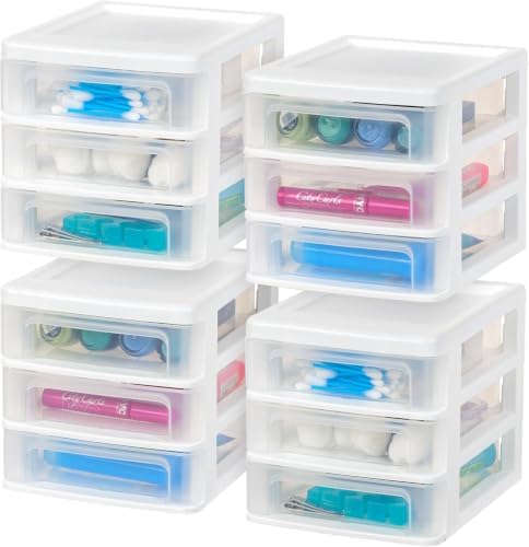 IRIS USA 4-Pack 3-Drawer Small Desktop Organizer, Stackable, White by IRISUSA