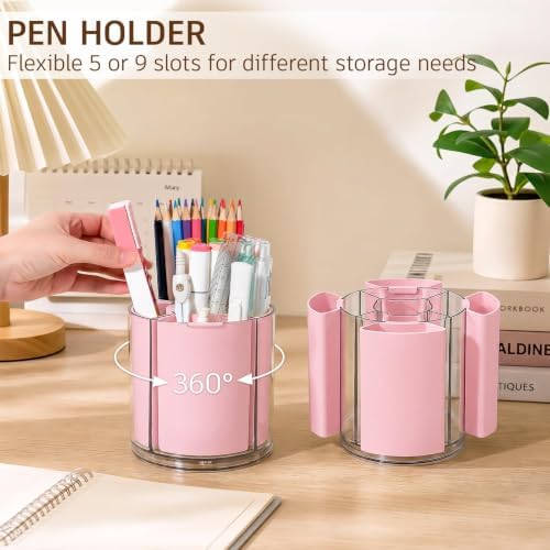 360° Rotating Pen Holder for Desk Adjustable Pencil Organizer, Pink - Image 2