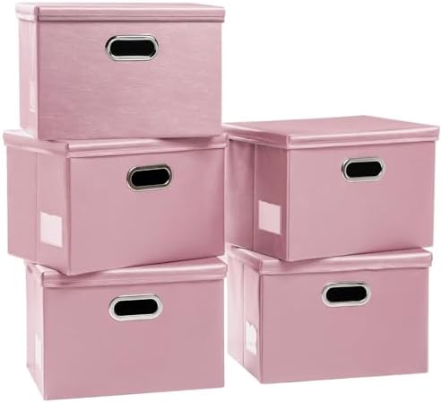 Leather Foldable Storage Bins with Lids,Closet Storage Boxes 40L by Prandom