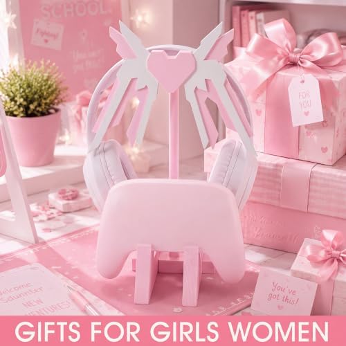 Mifoci Pink Mecha Headphone Stand with Gaming Controller Holder, Cute Wooden Controller and Headset Stand, Pink Computer Gaming Equipment Accessories for Office, Desk, Women Gamer, Birthday Gift - Image 6