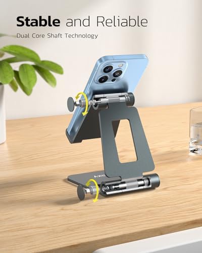 Nulaxy Full Aluminum Dual Folding Cell Phone Stand for Desk, Gray - Image 4